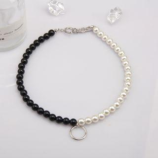Hoop & Faux Pearl Necklace Black & White - One Size