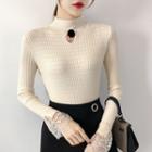 Long-sleeve Lace Paneled Cutout Knit Top