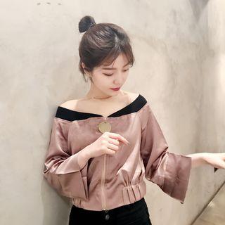 Zip Front Off-shoulder Blouse