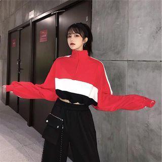 Half-zip Striped Cropped Pullover
