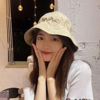 Plain Shirred Bucket Hat Beige - One Size