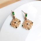 Rhinestone Retro Drop Earring 1 Pair - S925 Silver - Gold - One Size