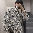 Long-sleeve Leaf Printed Shirt As Shown In Figure - One Size