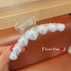 Heart Faux Pearl Hair Clamp D1335 - White Faux Pearl - Transparent - One Size