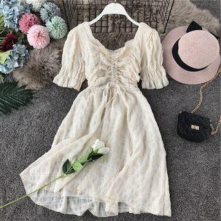 Ruched-detail Short-sleeve A-line Dress