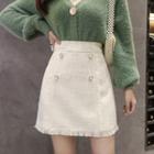 Fringed A-line Mini Tweed Skirt