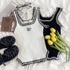 Embroidered Braided Trim Tank Top