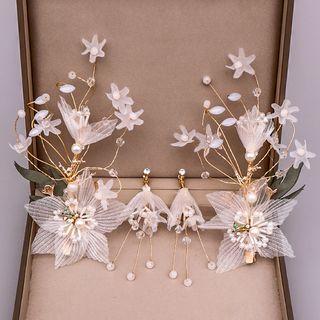 Set: Mesh Flower Hair Clip + Fringed Earring As Shown In Figure - One Size