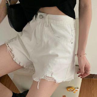 High-waist Frayed  Denim Shorts