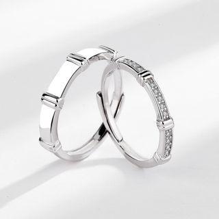 Couple Matching Rhinestone / Polished Sterling Silver Open Ring