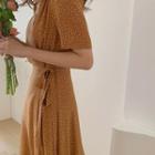 Polka-dot Long Wrap Dress Brown - One Size