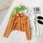 Shirred Front Long-sleeve Button-down Blouse