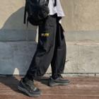 High-waist Letter Printed Chain Tie Accent Pants