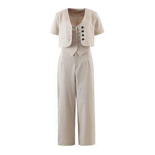 Pinstriped Camisole Top / Short-sleeve Blazer / Wide Leg Pants