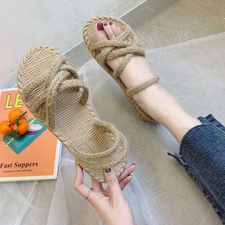 Linen String Lace Up Strap Sandals