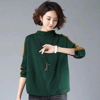 Color-panel Mock-neck Sweatshirt