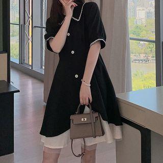 Short-sleeve Color Trim A-line Shirtdress