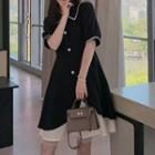Short-sleeve Color Trim A-line Shirtdress