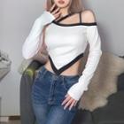 Irregular Contrast Trim Cropped T-shirt
