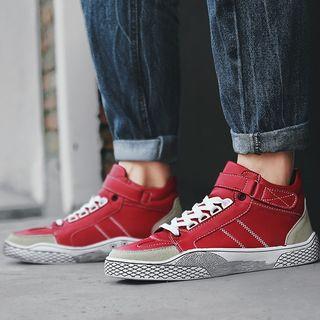 Adhesive Strap Stitched High-top Sneakers