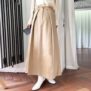 Zip-fly Pintuck A-line Maxi Skirt