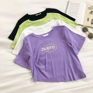 Asymmetric Lettering Printed Short-sleeve T-shirt