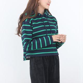 Fleece-lined Cropped Striped Hoodie