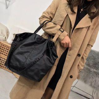 Plain Faux Leather Tote Black - One Size