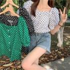 Dotted Square-neck Puff-sleeve Shirt