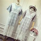 Set: Short-sleeve T-shirt Dress + Lace Pinafore Dress