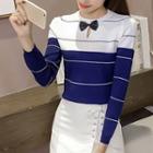 Bow Colour Block Long-sleeve Knit Top