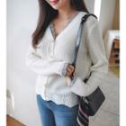 Lace-trim Faux-pearl Button Cardigan