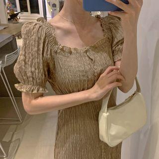 Puff-sleeve Textured Shirtdress