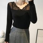 Lace Panel V-neck Long Sleeve Top