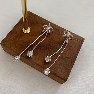 Bow Rhinestone Drop Earring 1 Pair - Silver - One Size