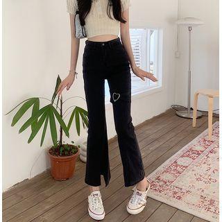 Mid Rise Heart Buckled Crop Bootcut Jeans