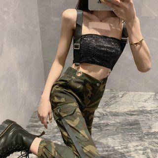 Camo Wide-leg Pants With Suspender