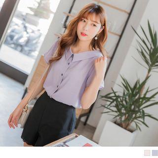 Elastic Back Short Sleeve Blouse