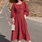 Puff-sleeve Lace-up Dress