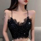 Lace Rhinestone Cropped Camisole Top