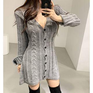 Long-sleeve Cable-knit Plain Dress