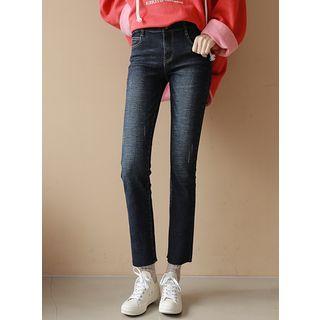 Elastic-waist Brushed-fleece Lined Slim-fit Jeans