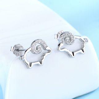 925 Sterling Silver Rhinestone Sheep Earring 1 Pair - 925 Silver - White - One Size