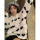 Round-neck Heart-accent Long-sleeve Knit Top
