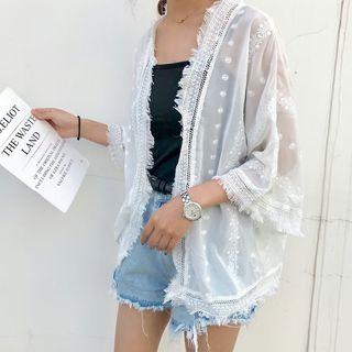 3/4-sleeve Fringe Trim Light Jacket