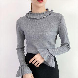 Long-sleeve Frill Trim Knit Top