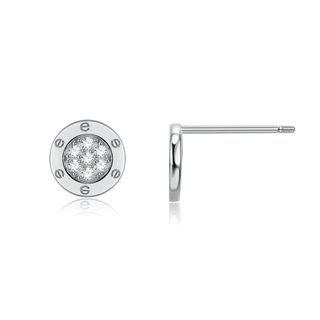 925 Sterling Silver Simple Geometric Round Stud Earrings With Cubic Zircon Silver - One Size