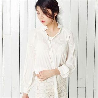 Tie-neck Pintuck-detail Blouse