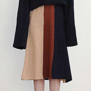 Color Block Midi A-line Skirt
