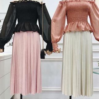 Faux-sude Pleated Midi Skirt